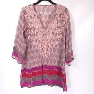 AMAYA ALLEGRA 100% SILK GEORGETTE TUNIC
Hand Embroidered & Printed 40 MEDIUM /LG